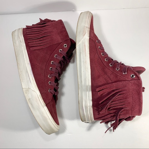 Maroon vans skate shoes with tassels hi top suede - Picture 3 of 8